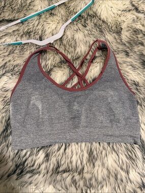Seamless Gray Sports Bralette with Mauve Trim